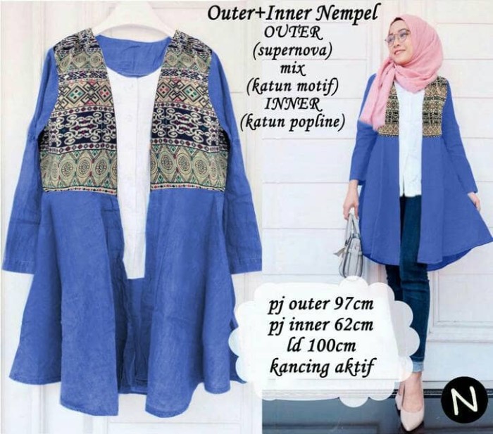 Jual 63146 Outer Inner Nempel Baju Muslim Wanita Baju Tunik Murah