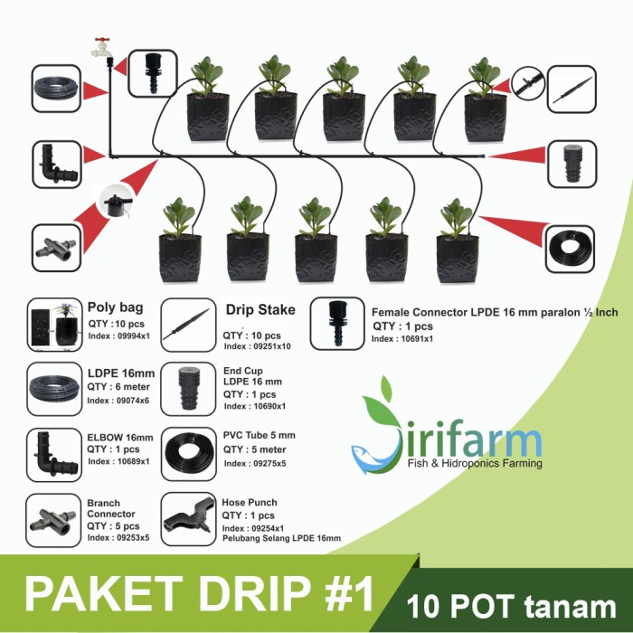 Jirifarm Paket #1 Sistem Drip Irigasi 10 Pot