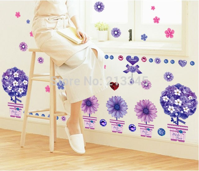 S6477 WALLSTICKER 50X70 AY7252 PURPLE FLOWER P KODE YT6477