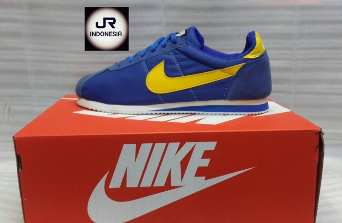 nike cortez blue yellow