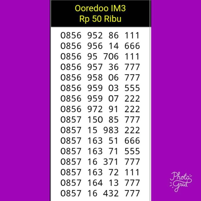 Nomor Cantik Indosat IM3 Seri Triple 111/666/777/222/555 Murah