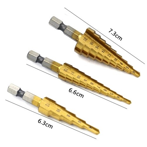 3 Pcs Step Cone Drill Bit Titanium Hole Cutter High Speed Steel Set Pouch 2019