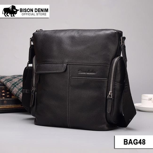 Tas Selempang Pria Kulit Sapi Asli Bison Denim Fashion ORI B13 D069