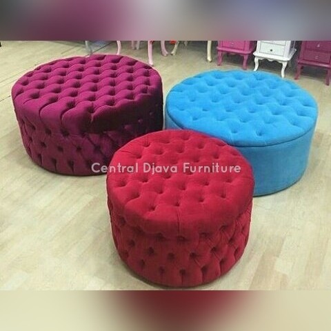 Jual Kursi Sofa Puff Ottoman Bulat Full Cushion Furniture Kayu Mebel Kursi Sofa Puff Ottoman Bulat Full Cushion Furniture Kayu Mebel Jepara