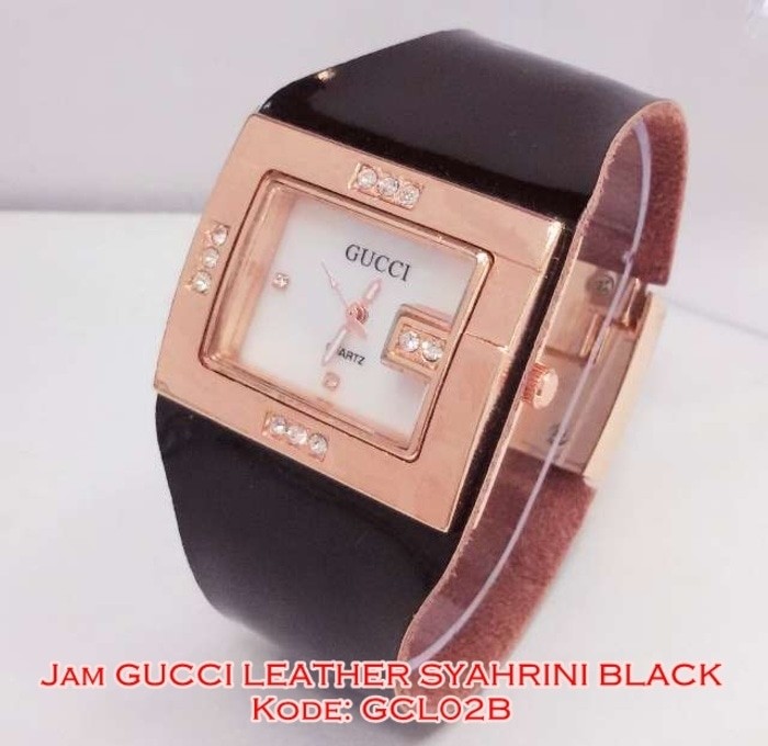 GCL02 B Jam Tangan Wanita Gucci Leather Syahrini Black Kulit GCL02B