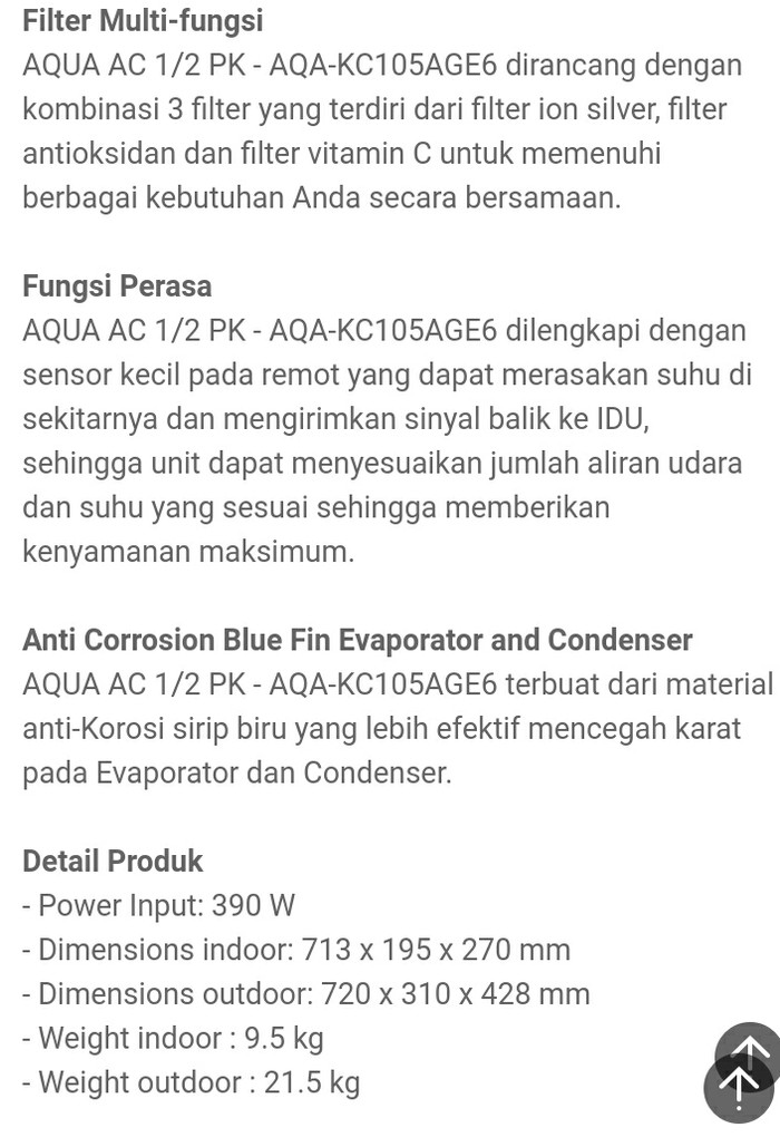 jual ac aqua japan 1 2 pk low watt aqa kc 105 age6 0 5 jual ac aqua japan 1 2 pk low watt aqa kc 105 age6 0 5