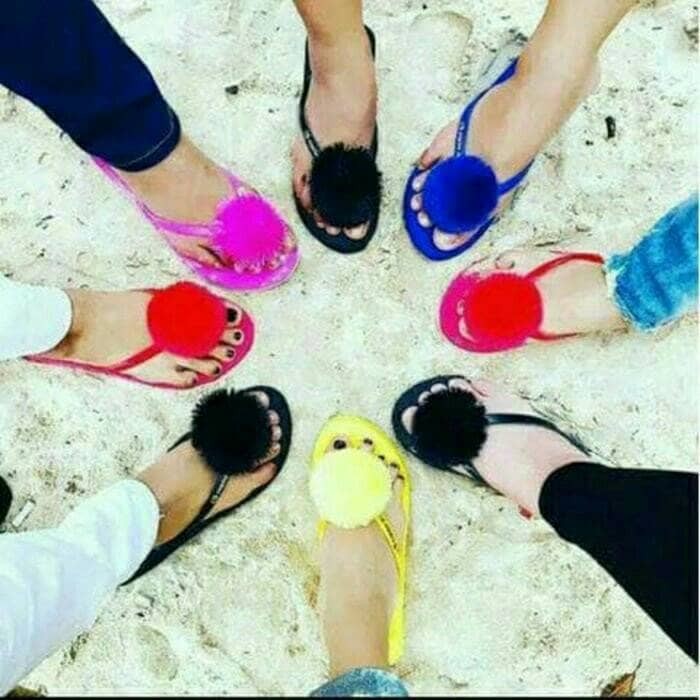 jual sandal jepit teplek spons pompom merah bryan s jual sandal jepit teplek spons pompom merah bryan s