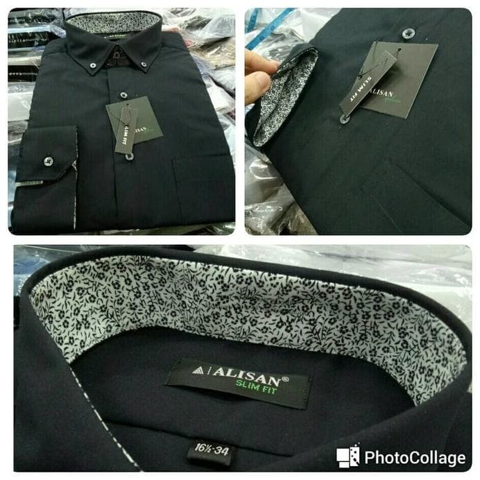 Hot Promo Kemeja Pria - kemeja Alisan hitam polos panjang slim fit