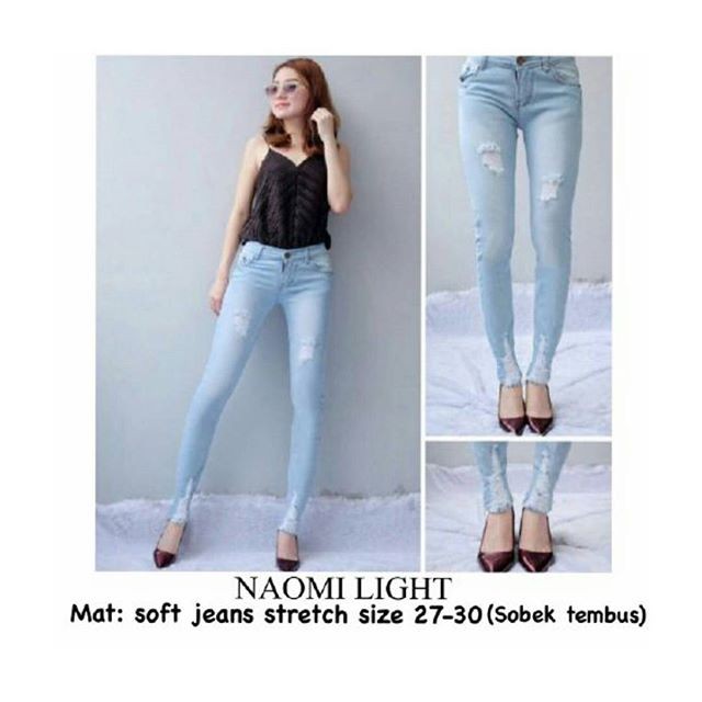 CELANA JEANS CEWEK NAOMI LIGHT. RIPPED JEANS WANITA SOBEK TEMBUS
