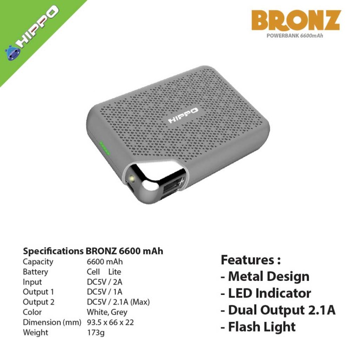 Hippo Bronz X 7500 Mah Simple Pack Powerbank - Putih