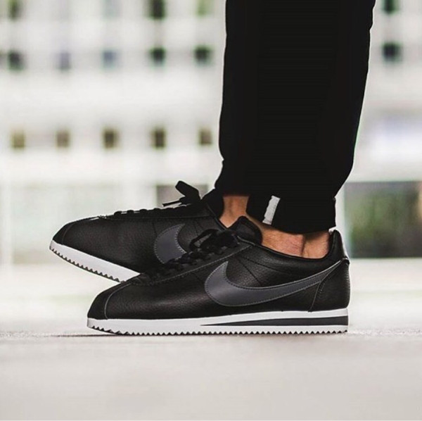 nike cortez black grey leather