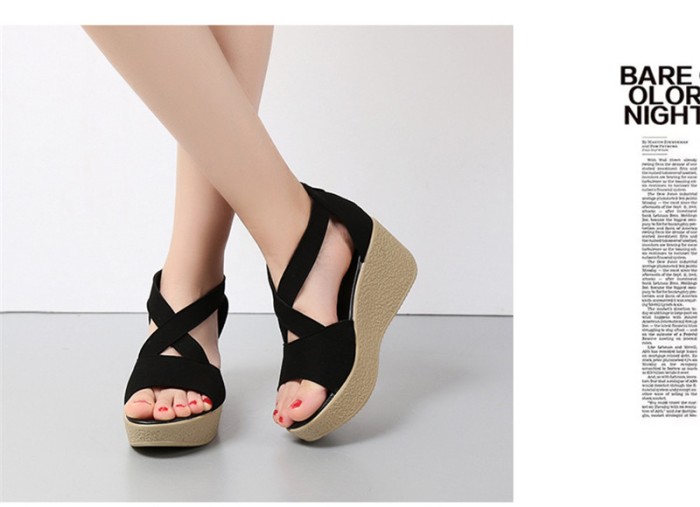 SANDAL WEDGES LS02 HITAM - Hitam, 36
