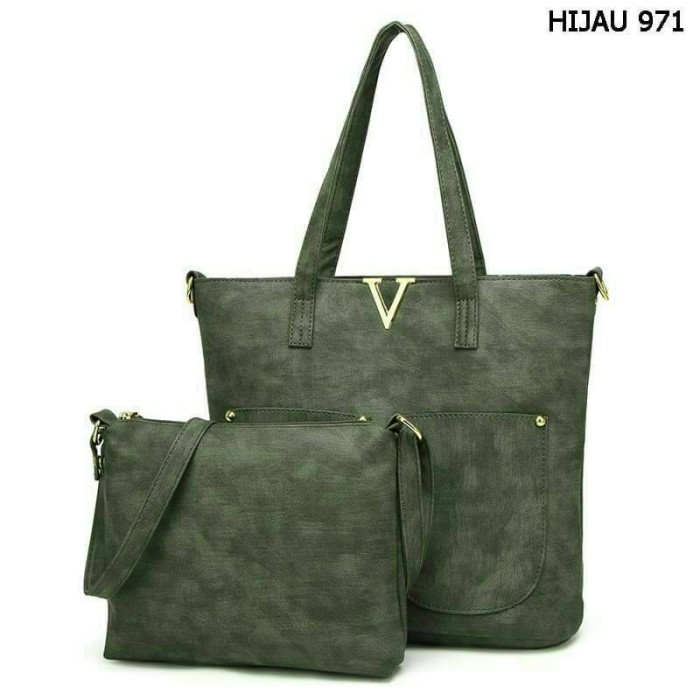 Tas Wanita Import 2in1 NS971 Hitam/Hijau/PInk