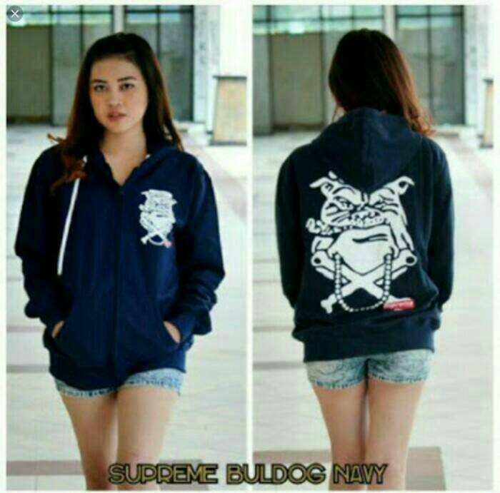 JAKET SWEATER DISTRO SUPREME BULLDOG NAVY