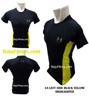 Kaos Ketat Fitnes - UA LEFT SIDE BLACK YELLOW HIGHLIGHTER