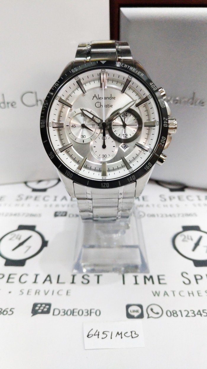 Jam Tangan Alexandre Christie AC 6451 MC Silver Plat Putih Pria Ori
