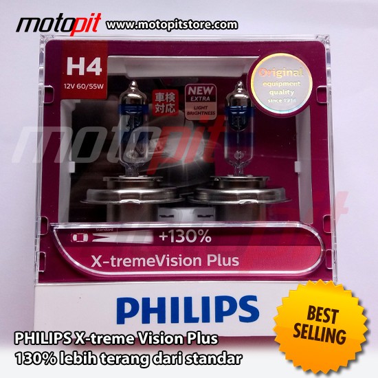 jual philips xtreme vision plus h4 60 55 lebih terang 130 motopit jual philips xtreme vision plus h4 60 55 lebih terang 130 motopit
