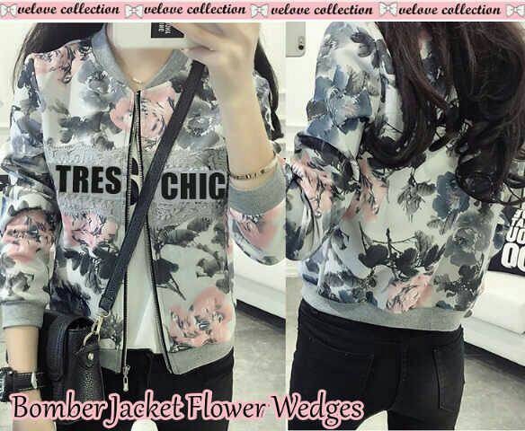 Gambar Bomber Jacket Flower Wedges
