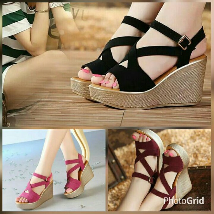 ... Sepatu Sendal Wedges Silang T139 Hitam Update Daftar Harga Terbaru