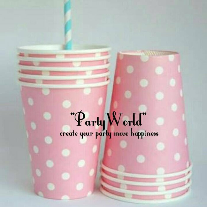 Paper Cup Pink Soft / Gelas Kertas Ulang Tahun / Paper Cup Polkadot