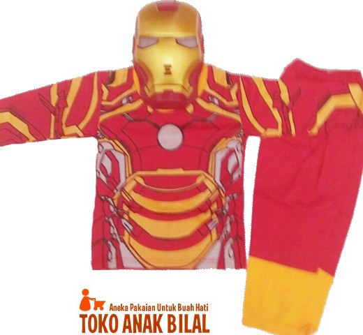 Setelan anak/ baju anak kostum topeng / kaos karakter iron - man