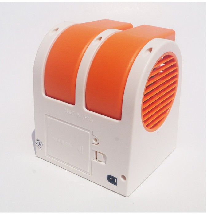 Mini Fan AC Portable Double Blower Orange .