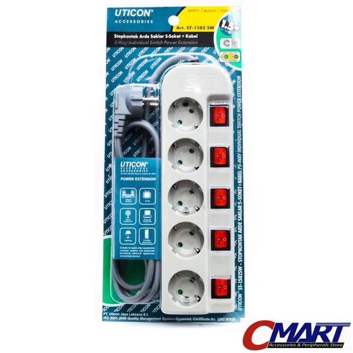 Uticon colokan listrik steker stop kontak 5 port stopkontak ST-1582SW