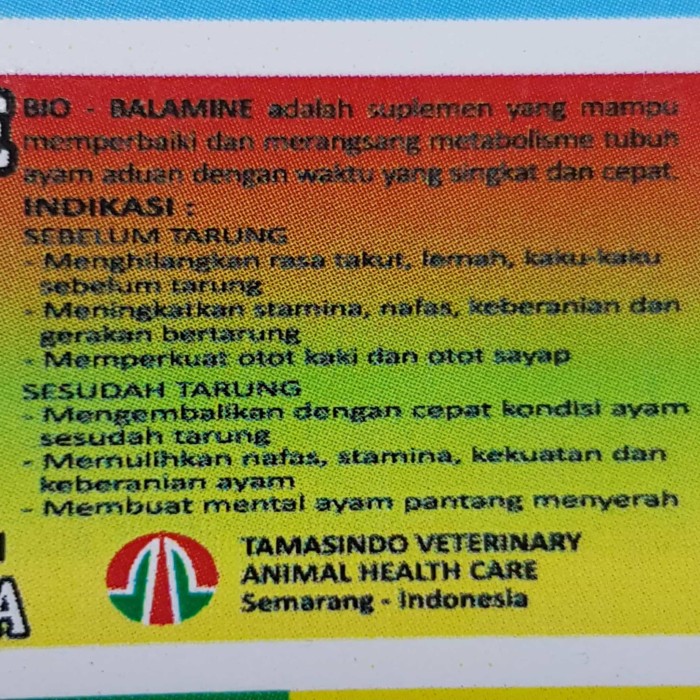 BIO BALAMINE 10 ml - Obat Suplemen Penambah Tenaga Ayam Aduan Tarung