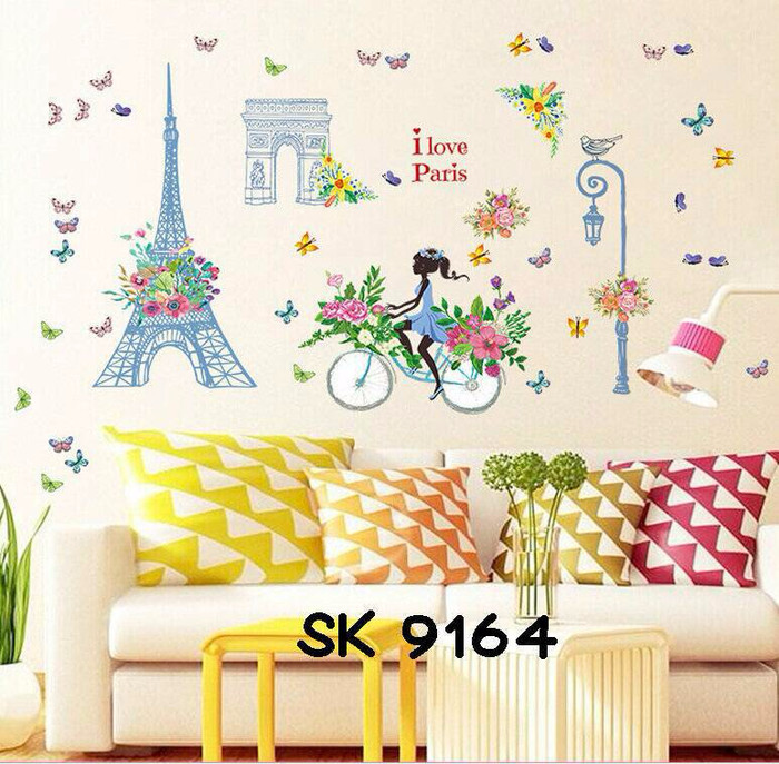 jual wall stiker uk.60x90 wall sticker dinding gadis sepeda i love