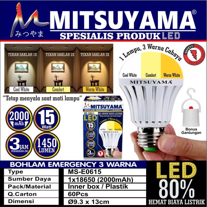 harga Bohlam Emergency 15 Watt 3 Warna / Lampu Sentuh Nyala / Magic Ms-e0615