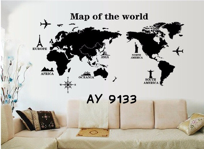 jual wall stiker uk.60x90 wall sticker dinding peta dunia ikon