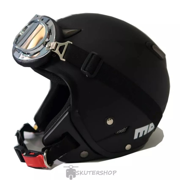Helm Retro JPN Momo Vintage Hitam Doff + Kacamata Goggle Chrome