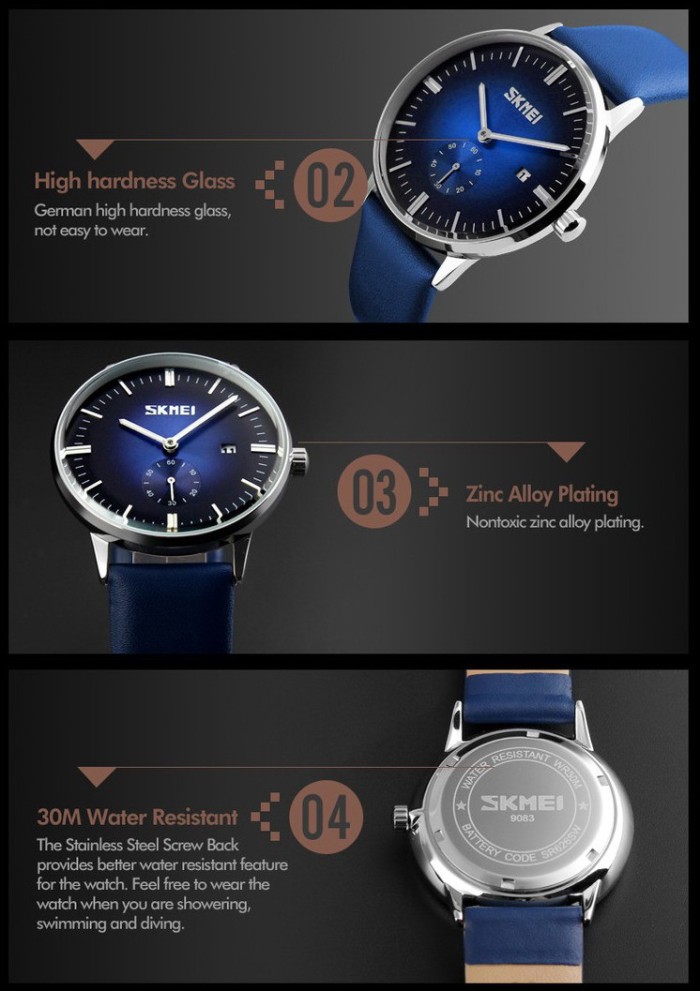 SKMEI Fashion Watch 9083 Original Water Resistant 30M - Blue .