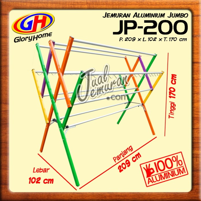 Jemuran Baju Aluminium Jumbo 200cm - 12 Palang + Hanger