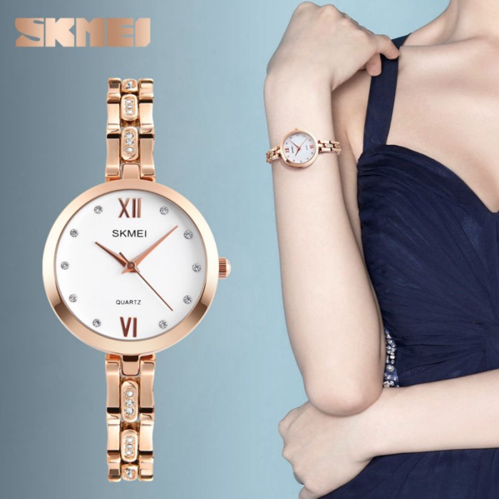 Jam Tangan Wanita Original Skmei 1225 Anti Air 30m - Rose Gold - Emas