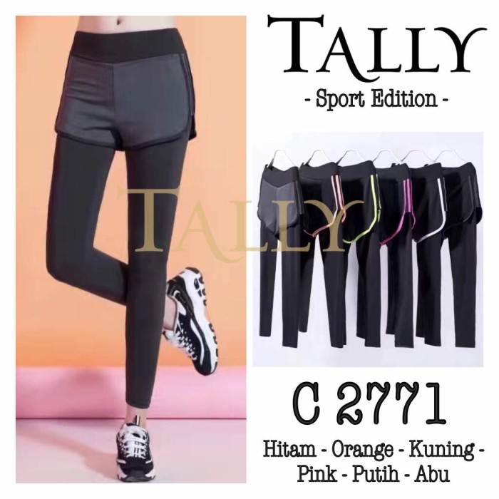 Celana sport full rangkap pendek legging senam aerobik yoga gym 2771