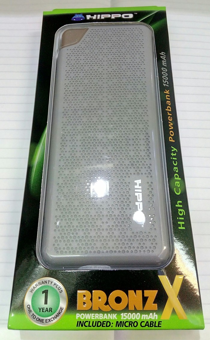 HIPPO Powerbank Bronz X 15000 mAh -GREY- Garansi 1 Tahun Resmi