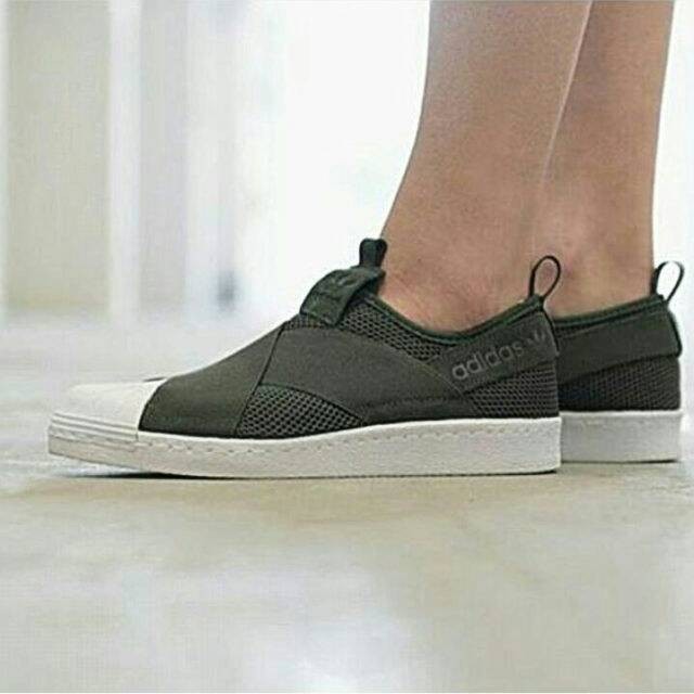 adidas superstar slip on green