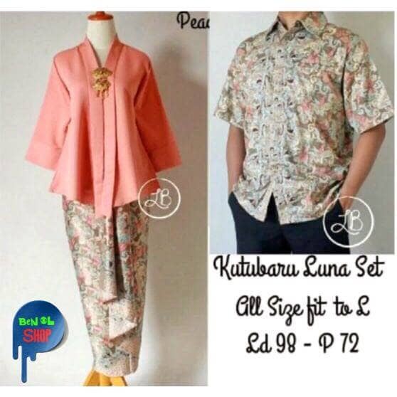 Couple Set ( Kebaya Kutubaru + Batik Pria) Luna Peach
