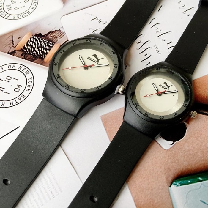Jam Tangan Wanita Cewek Keren Murah Lucu Puma Couple Hitam Putih