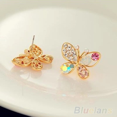 Anting Korea Ladies Lovely Crystal Rhinestone Butterfly Stud Earring
