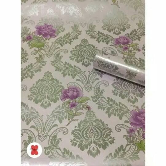 wallpaper batik bunga ungu | wall stiker dinding dengan lem