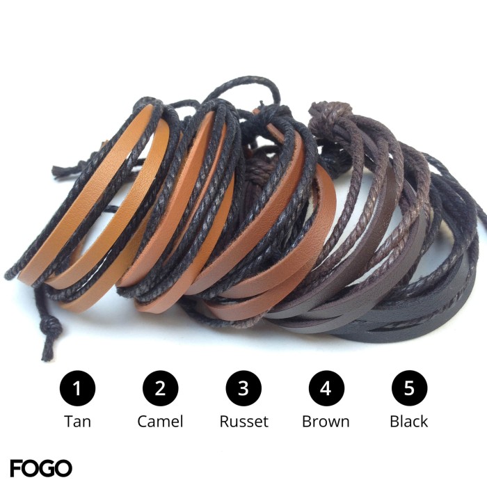 Gelang Fashion Kulit+Tali Pria/Wanita Multilayer Hitam
