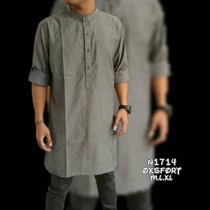 BAJU KOKO GAMIS PRIA MODERN KEMEJA MUSLIM OXFORTS KODE N1714