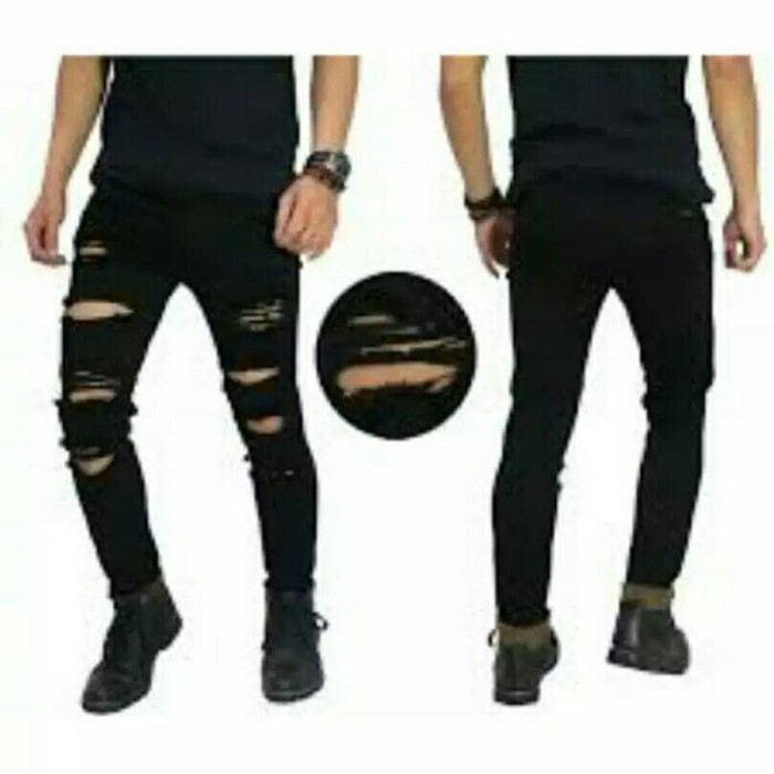 celana jeans pria robek robek/celana jeans hitam sobek sobek