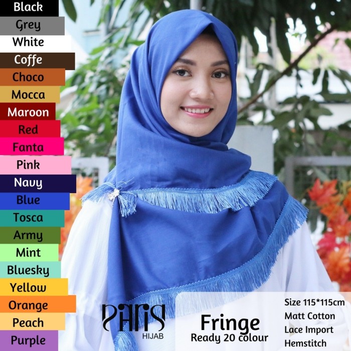 PARISKU FRINGE hijab segiempat renda katun premium - Hijau muda