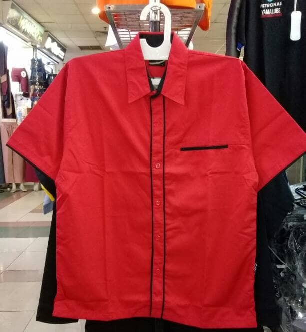 kemeja seragam ep02 merah lis hitam