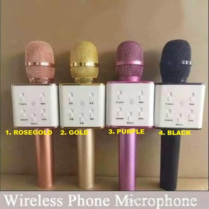 mic karaoke bluetooth q7 mic wireless mic smulee mic karaoke tuxun q7 - Gold