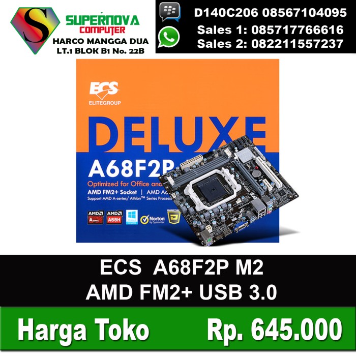 Foto Produk Mainboard AMD FM2+ ECS A68F2P M2 dari Supernova Computer Ariet