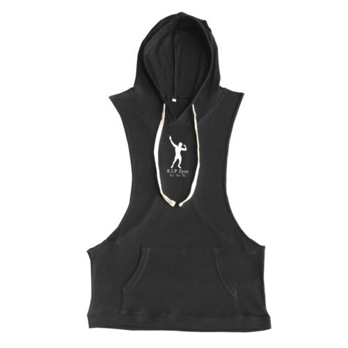 Mens Hooded Racerback Hoodie Tank Top Bodybuilding Vest Deep Cut Fitness Top